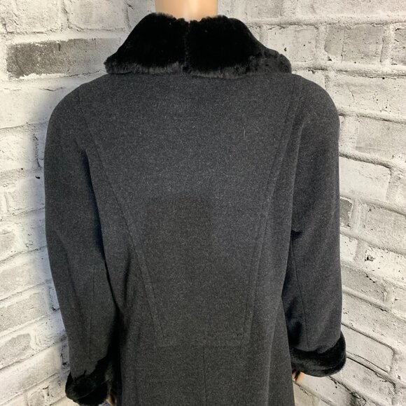 Vintage JNY Wool Cashmere Maxi Overcoat Coat 6 Black Faux Fur Trim Collar Cuffs - Picture 6 of 16